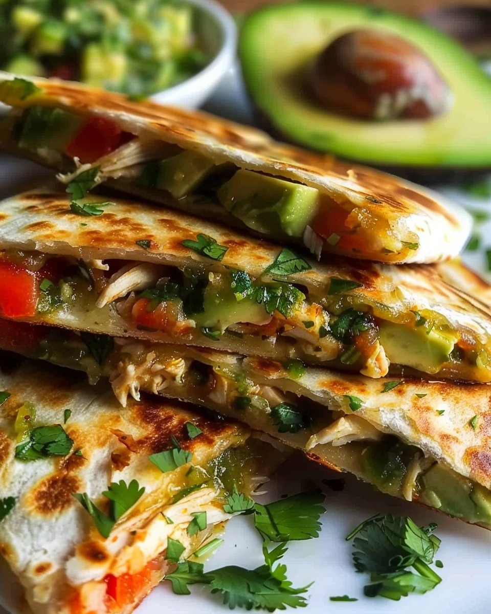Chicken, Pepper & Avocado Quesadillas With Fresh Cilantro Salsa