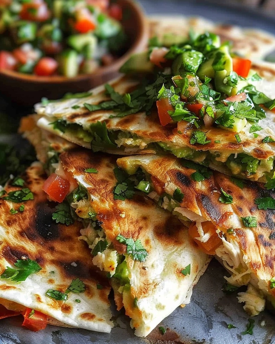 Chicken, Pepper & Avocado Quesadillas With Fresh Cilantro Salsa