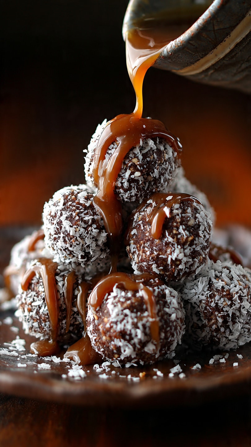 Chocolate Peanut Butter Snowballs With Caramel Drizzle