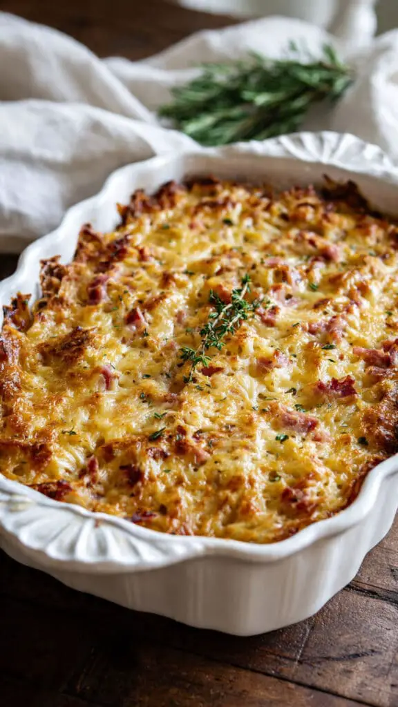 Classic Reuben Bake With Corned Beef, Sauerkraut And Swiss Cheese