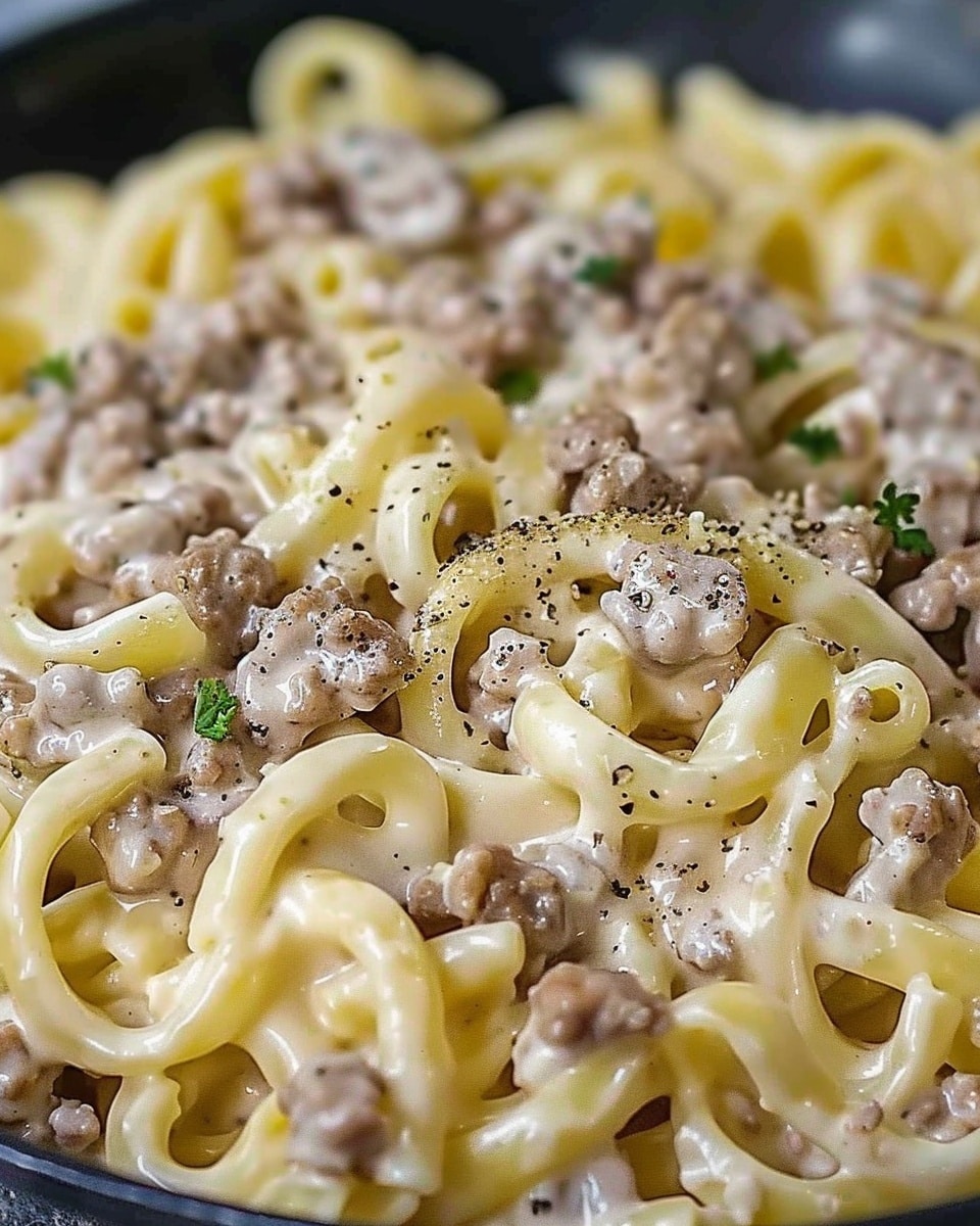 Creamy Ground Beef Alfredo Pasta