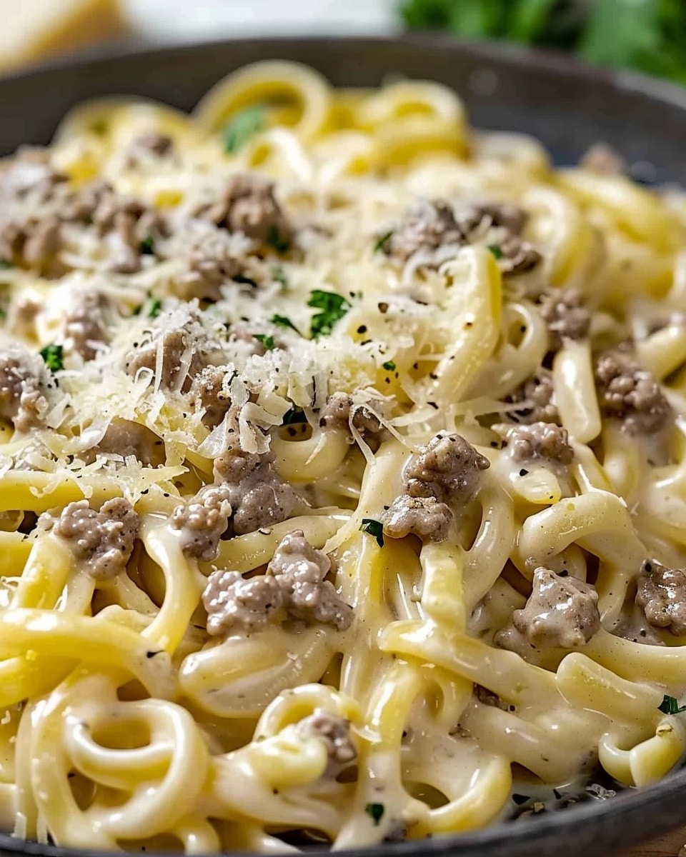 Creamy Ground Beef Alfredo Pasta