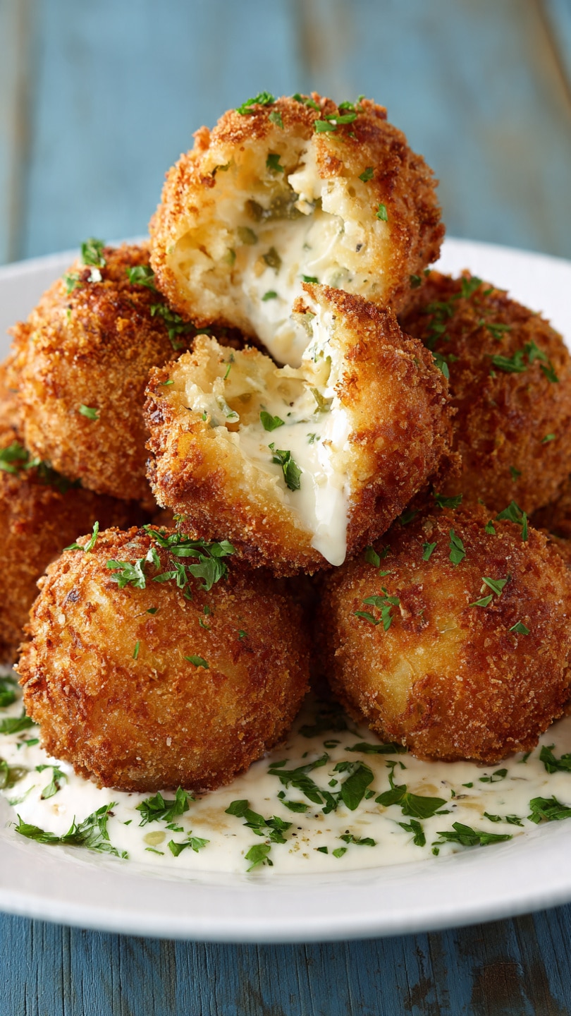 Crispy Fried Pickle Ranch Cheese Bombs