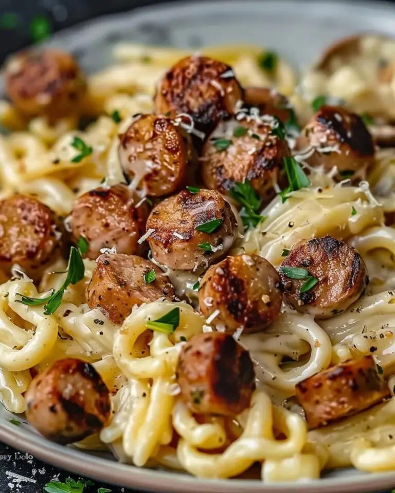 Garlic Butter Sausage Bites With Creamy Parmesan Pasta