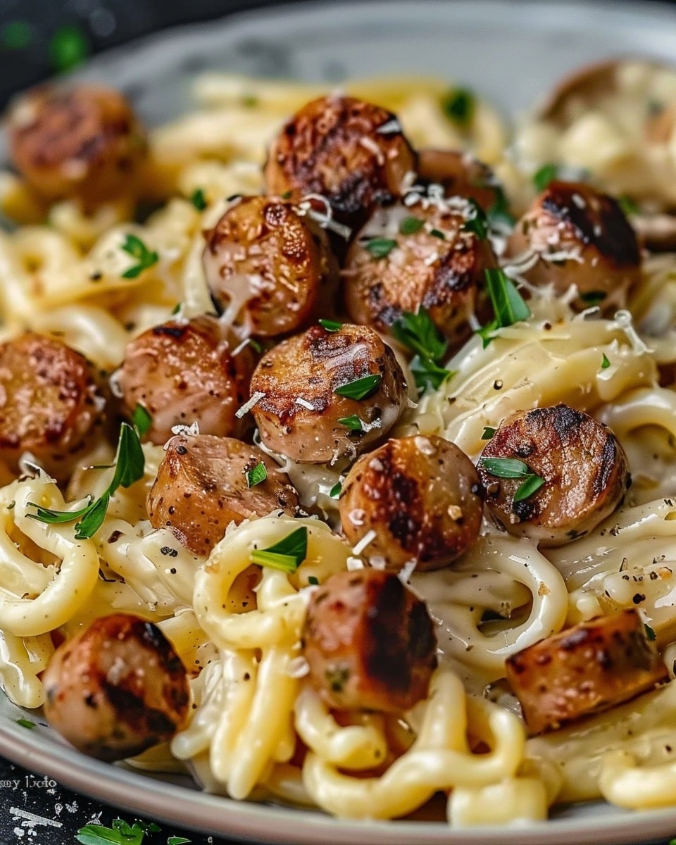 Garlic Butter Sausage Bites With Creamy Parmesan Pasta