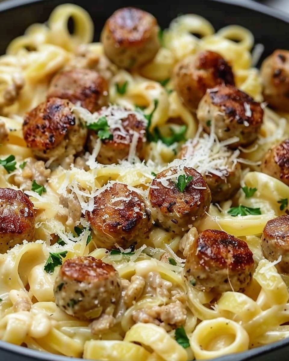 Garlic Butter Sausage Bites With Creamy Parmesan Pasta