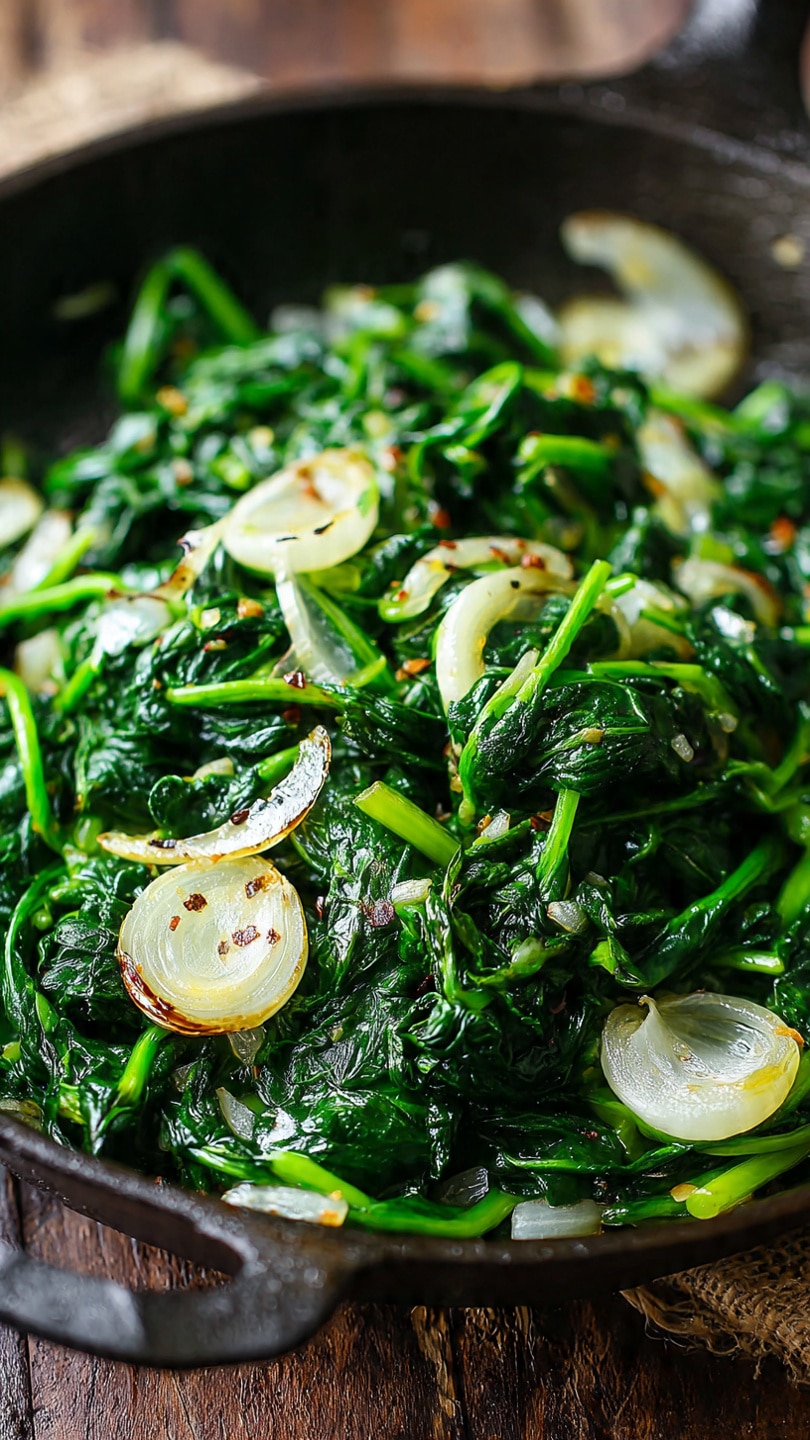 Garlic Sautéed Spinach With Onions