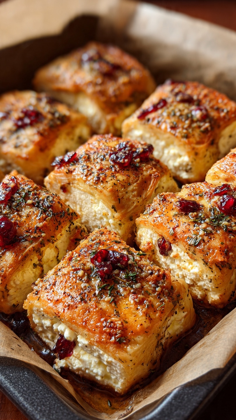Golden Baked Feta Rolls With Sweet Cranberry Honey