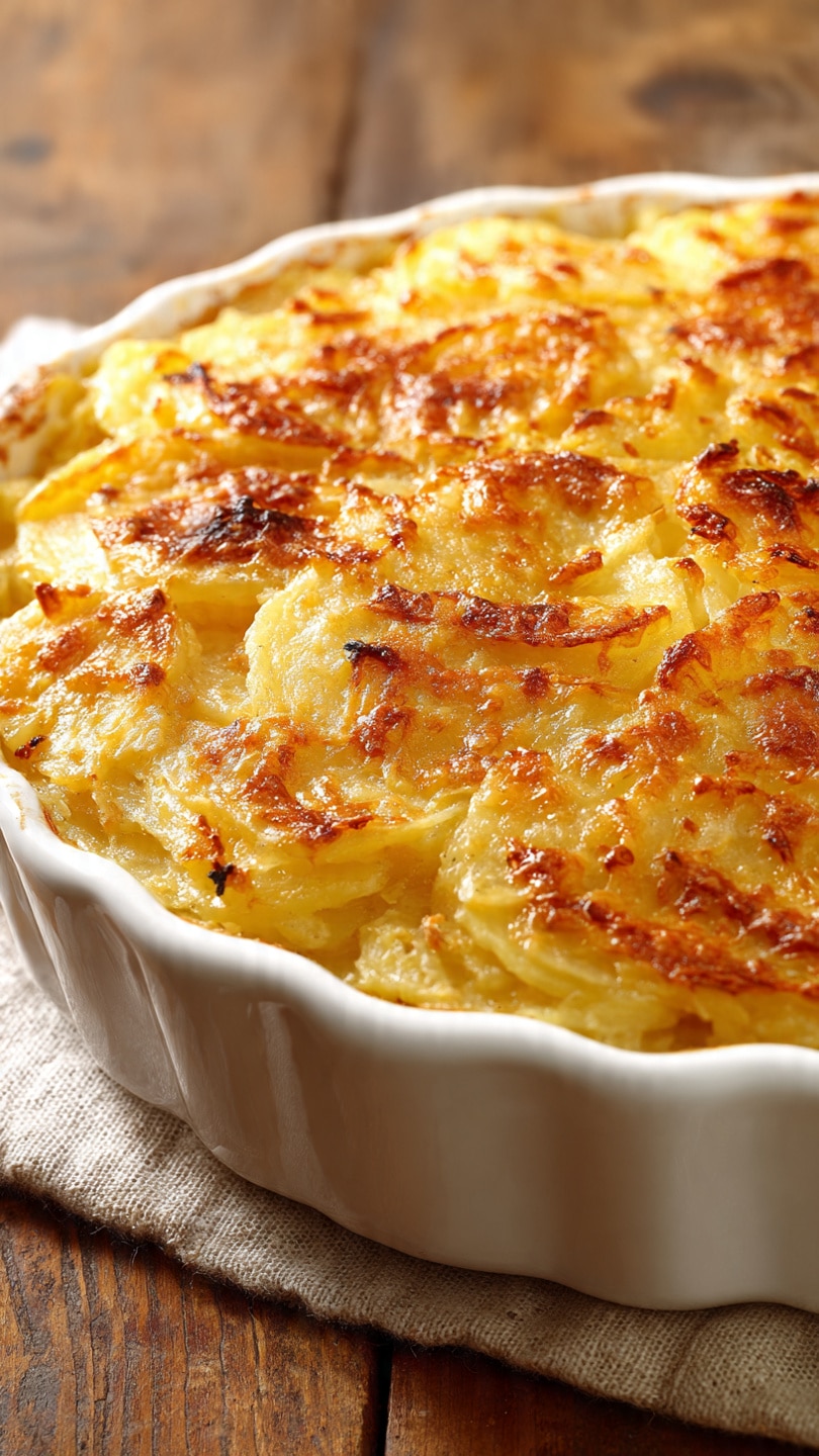 Golden Layered Potato Casserole With Melted Cheese