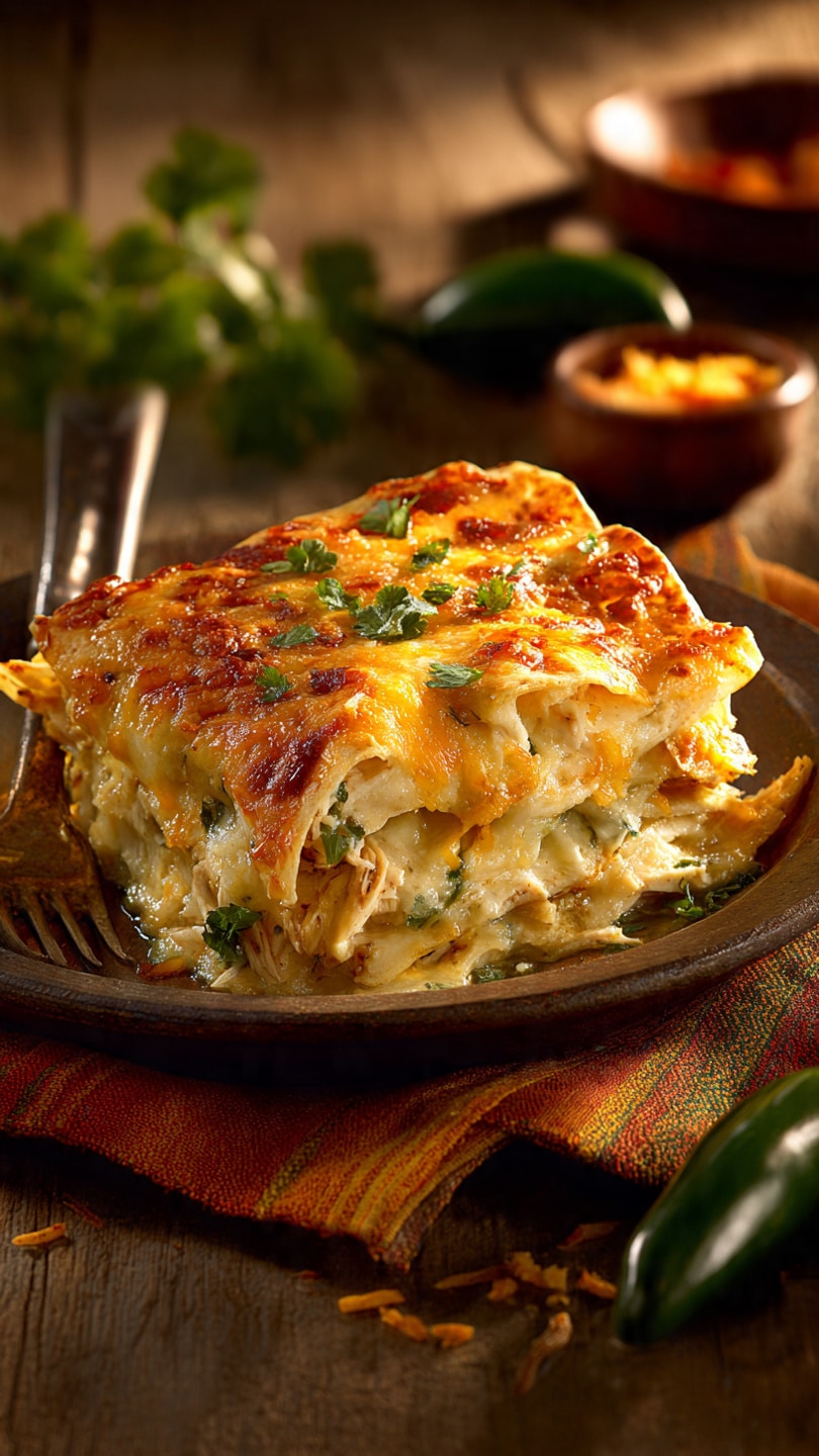 Green Chile Chicken Skillet Enchiladas