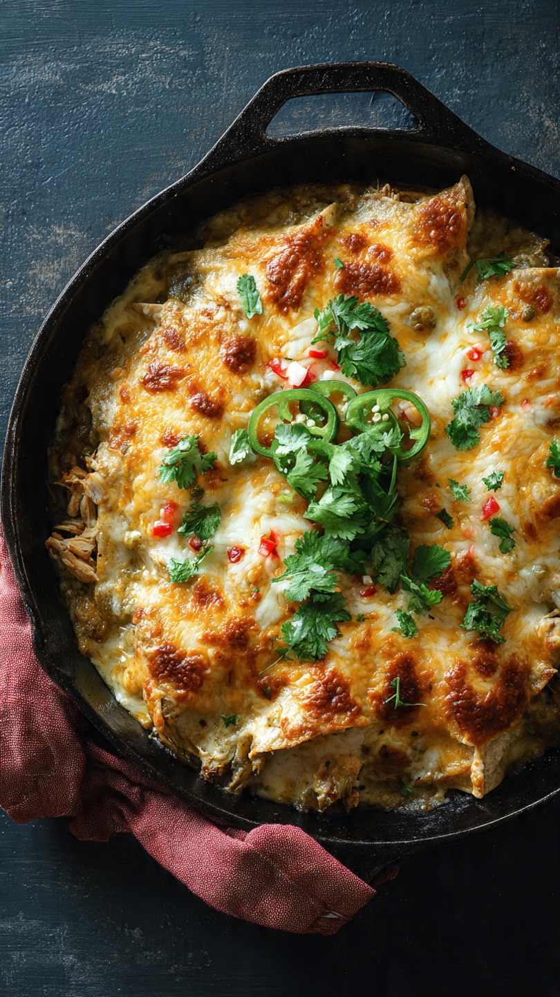 Green Chile Chicken Skillet Enchiladas