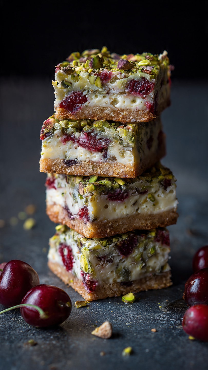 Heavenly Cherry Pistachio Cheesecake Bars