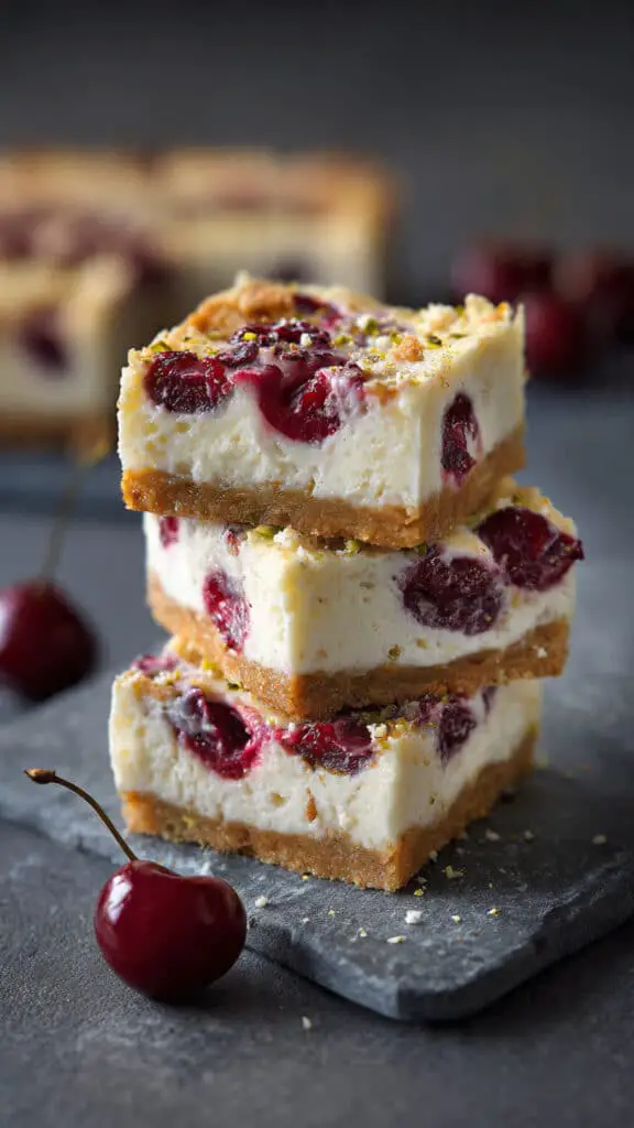 Heavenly Cherry Pistachio Cheesecake Bars