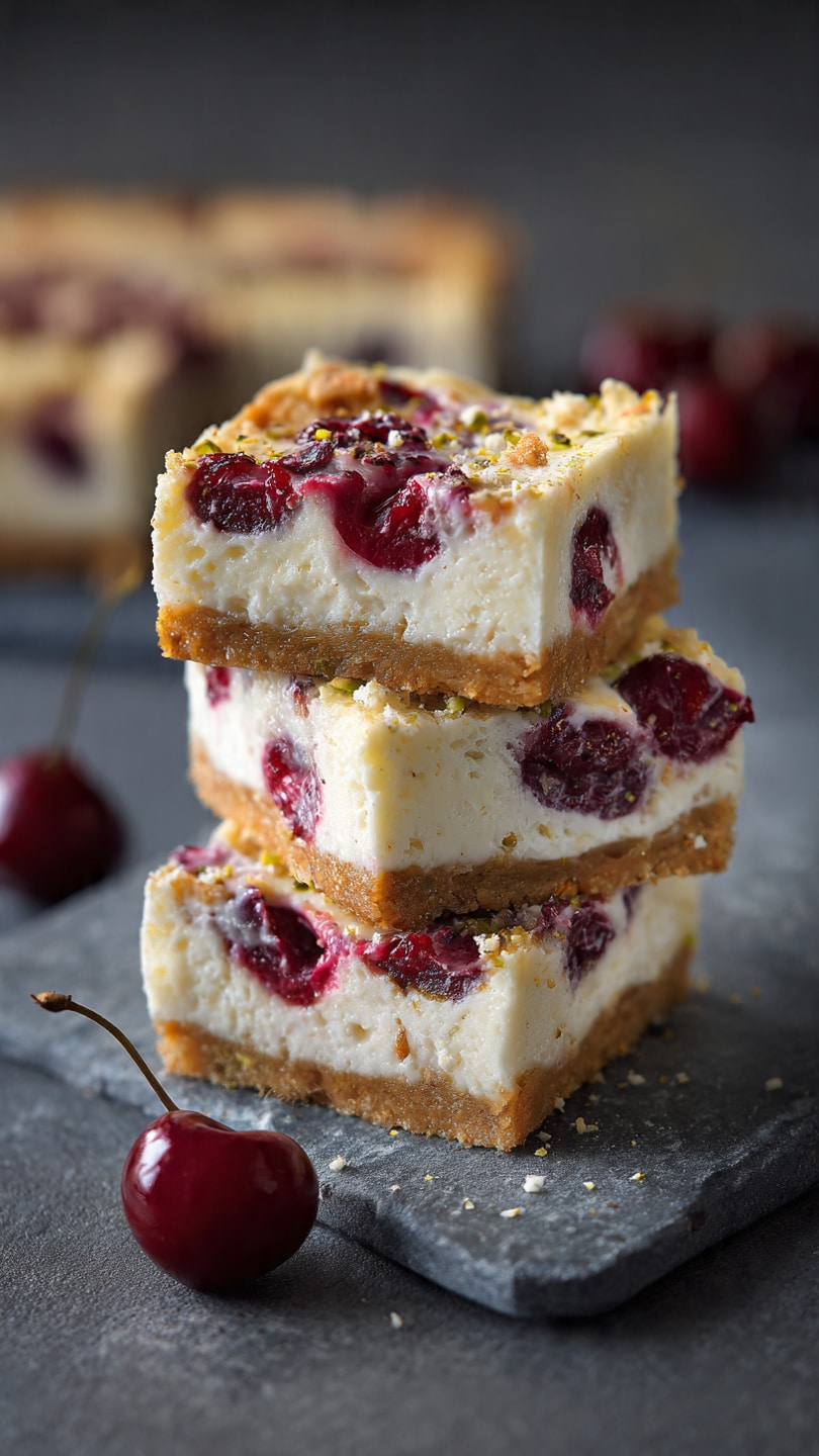 Heavenly Cherry Pistachio Cheesecake Bars
