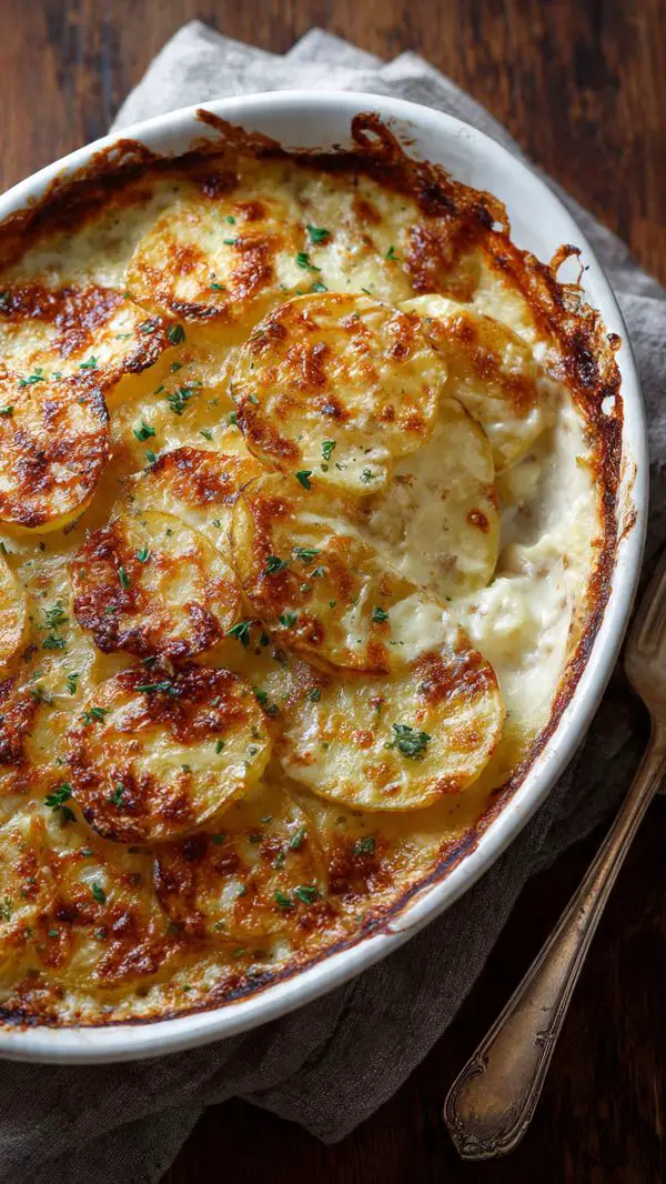 Roasted Garlic Potatoes Au Gratin – Creamy & Easy