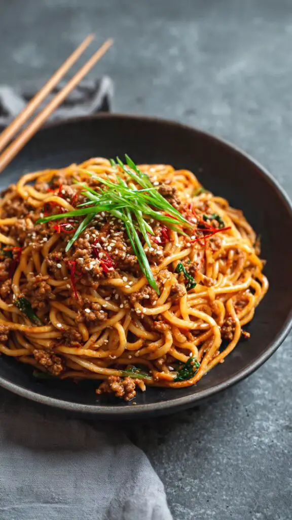 Spicy Peanut Gochujang Noodles With Turkey Mince