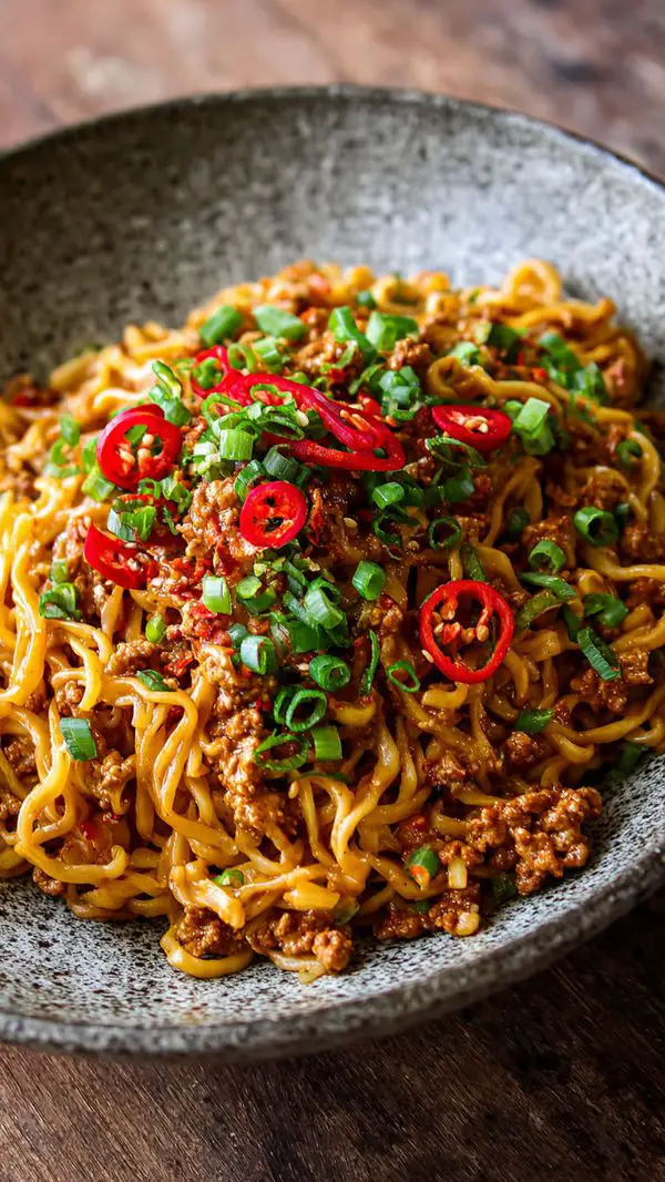 Spicy Peanut Gochujang Noodles With Turkey Mince