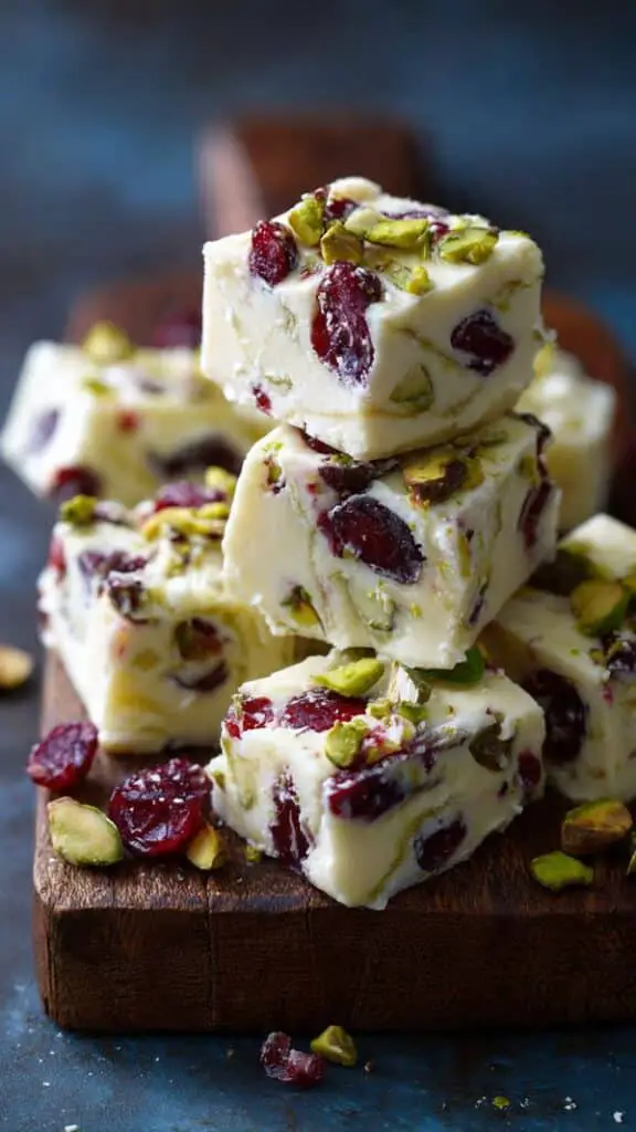Sugar-Free White Chocolate Cranberry Fudge With Pistachio Swirl