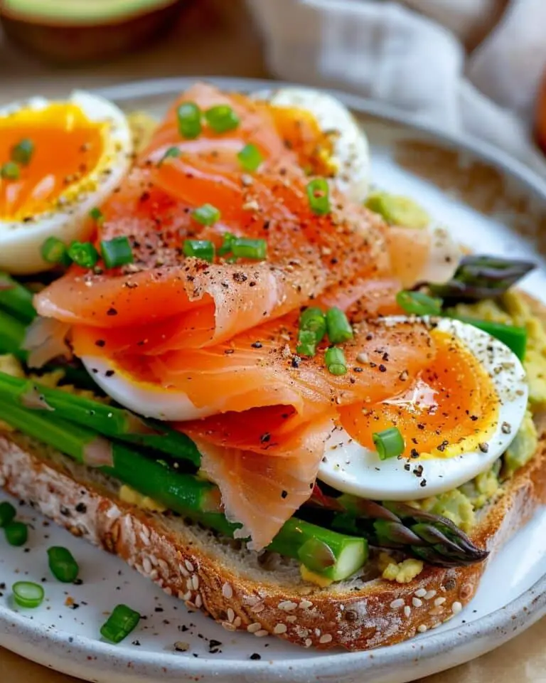 Avocado Toast With Asparagus, Smoked Salmon & Eggs
