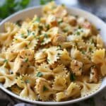 Cheesy Garlic Butter Chicken Bowties With Mozzarella Cream Sauce