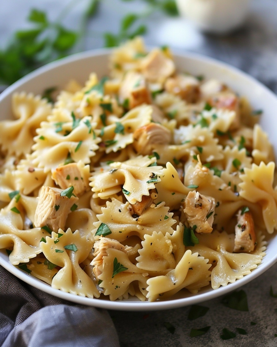 Cheesy Garlic Butter Chicken Bowties With Mozzarella Cream Sauce