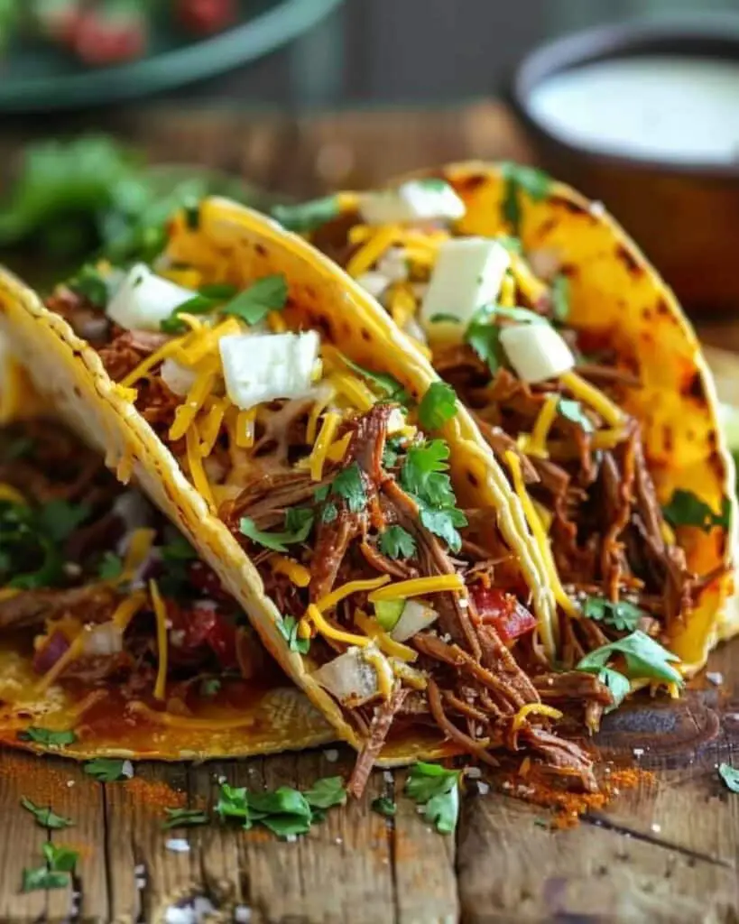 Cheesy Shredded Beef Tacos