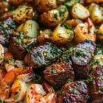 Garlic Butter Shrimp & Steak Bites With Veggie Potatoes