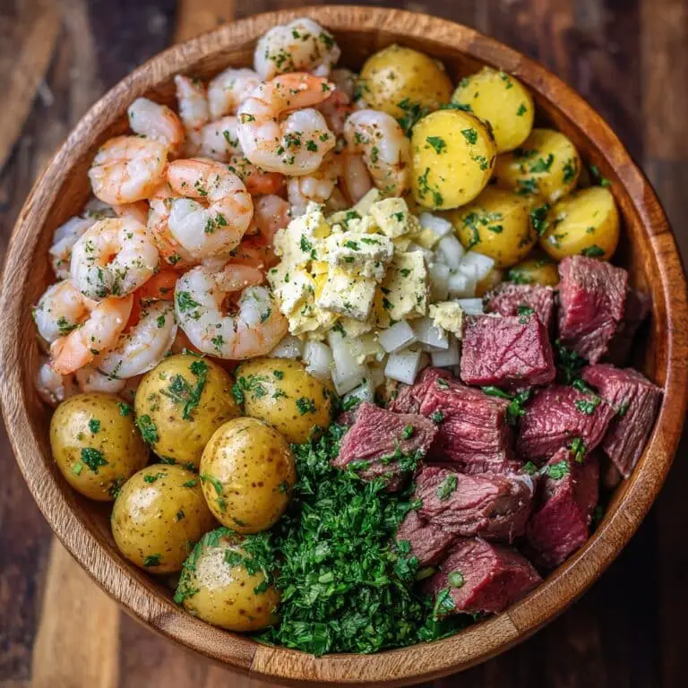 Garlic Butter Shrimp & Steak Bites With Veggie Potatoes