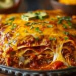 New Mexico Style Stacked Red Enchiladas