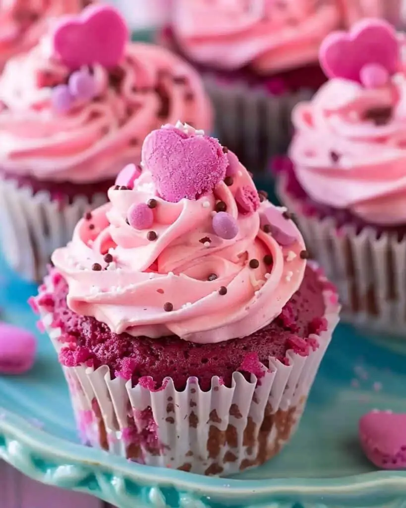Pink Velvet Cupcakes With Vanilla Buttercream Frosting