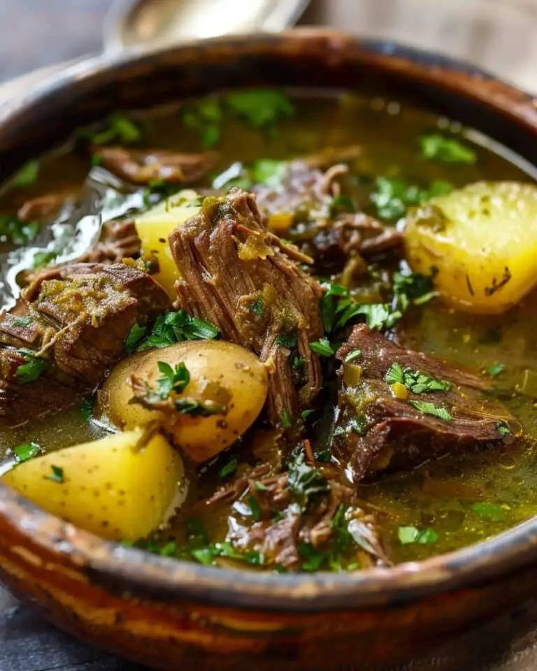 Slow-Cooked Beef And Potatoes In Savory Green Chile Broth