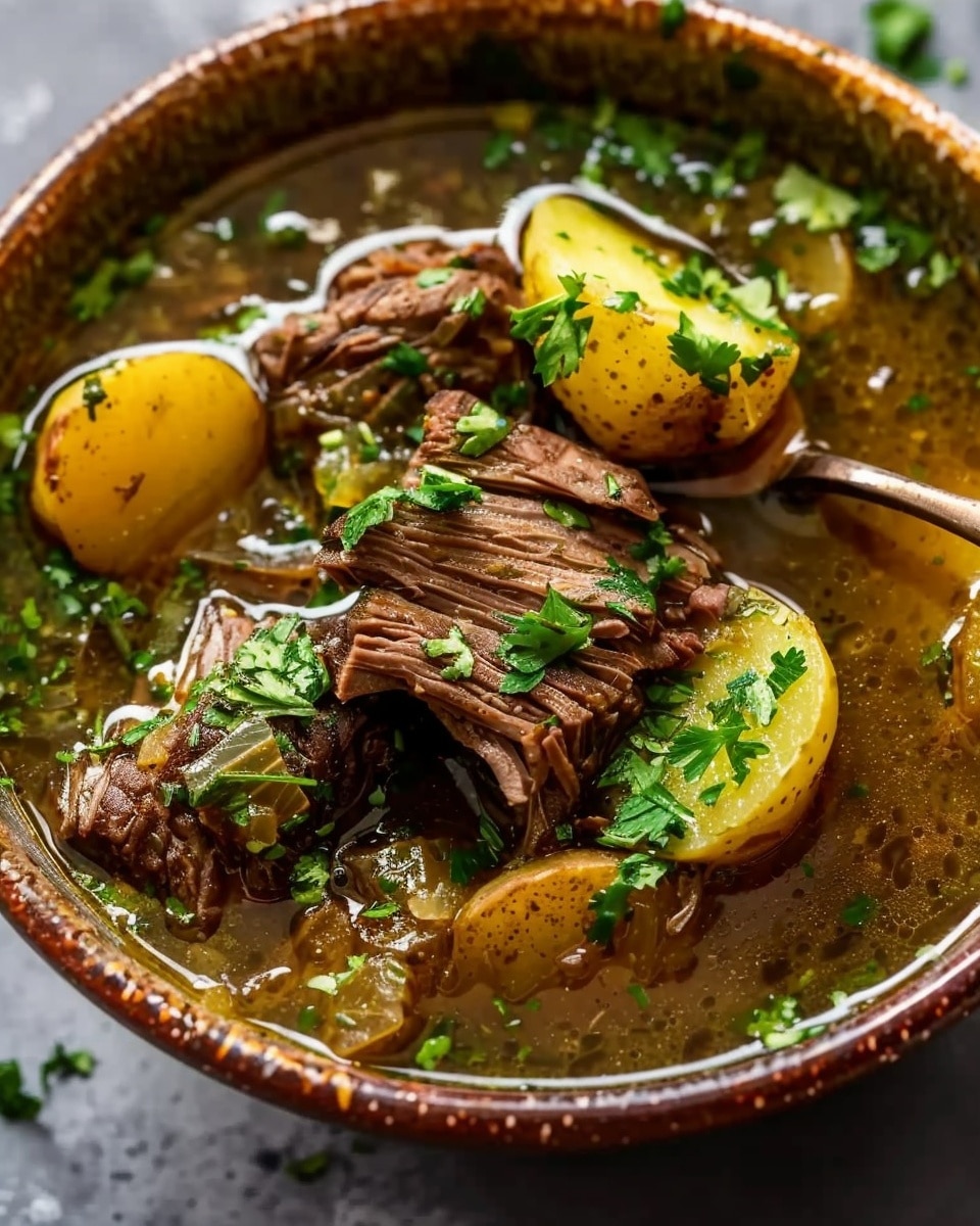 Slow-Cooked Beef And Potatoes In Savory Green Chile Broth