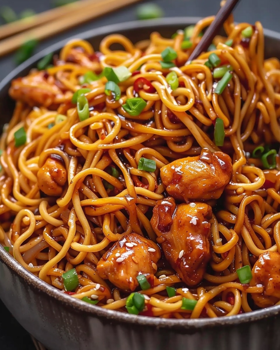 Sticky Garlic Chicken Noodles Recipe