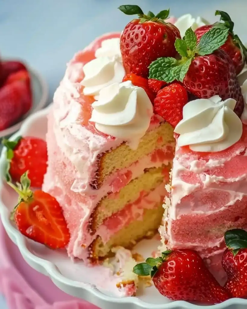 Strawberries & Cream Cake With Cream Cheese Buttercream