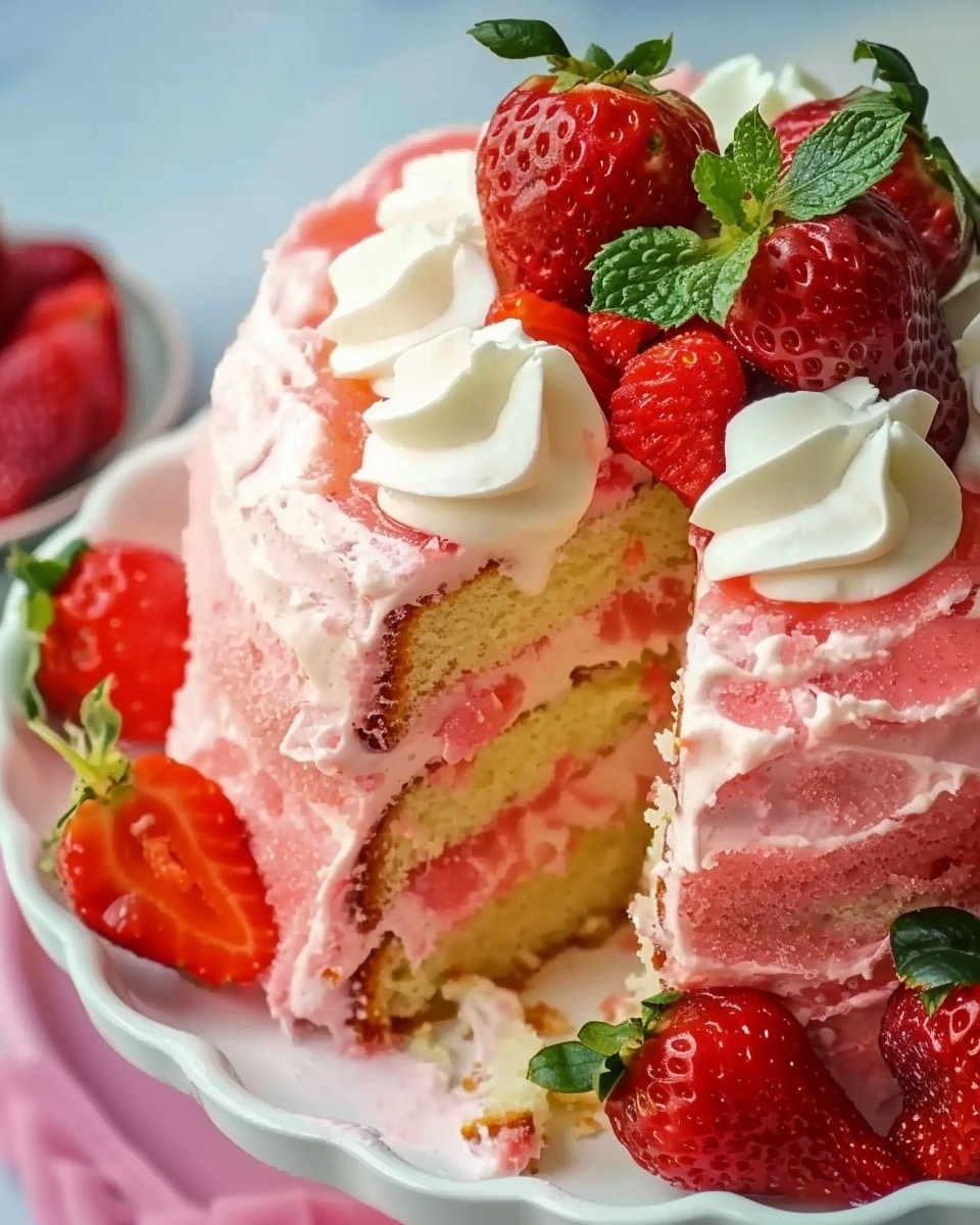 Strawberries & Cream Cake With Cream Cheese Buttercream