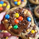 Chocolate Dipped English Toffee Peanut M&M Cookies