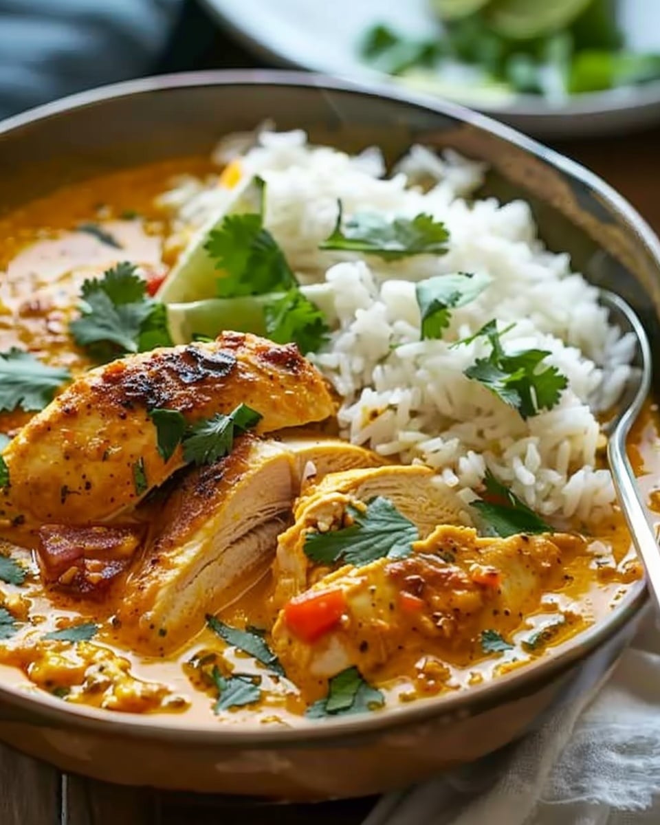 Golden Coconut Chicken And Jasmine Rice In Aromatic Broth