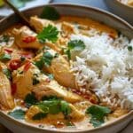 Golden Coconut Chicken And Jasmine Rice In Aromatic Broth