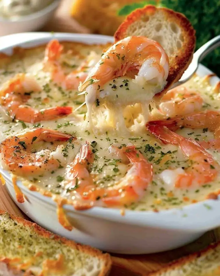 Hot Cheesy Shrimp Dip with Garlic Toast