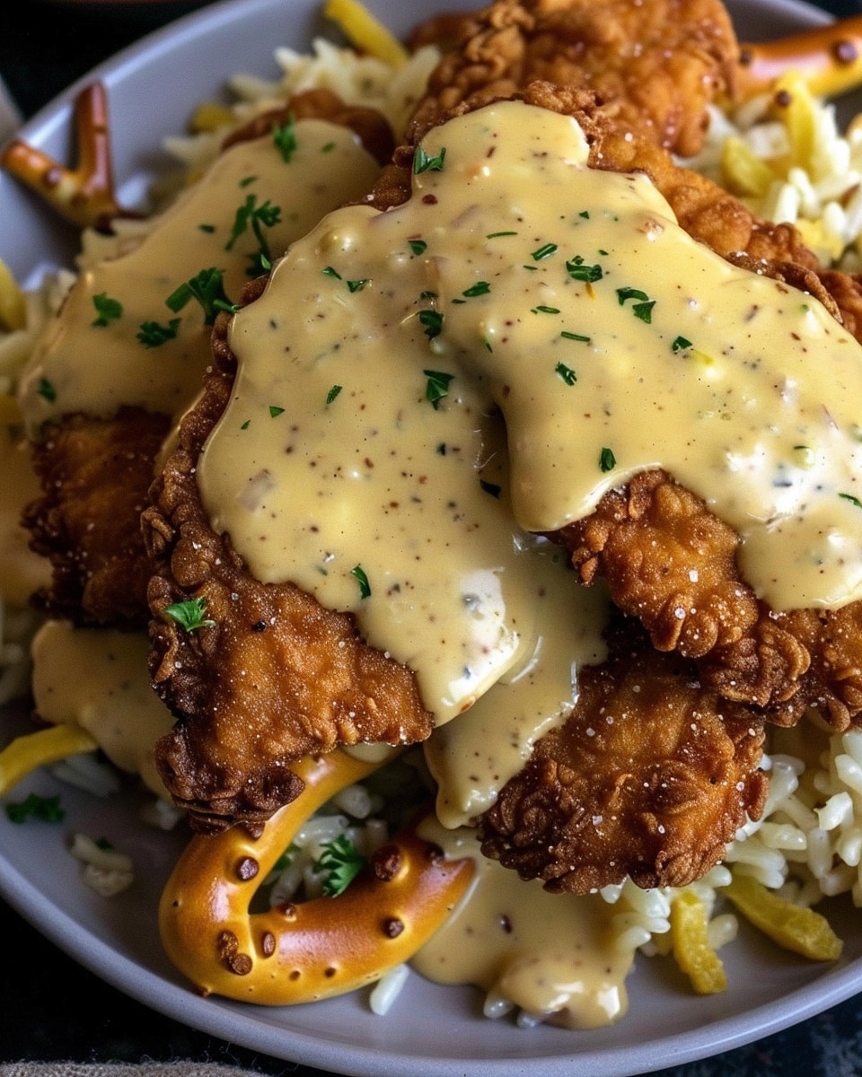 Pretzel Chicken with Mustard Cheddar Sauce