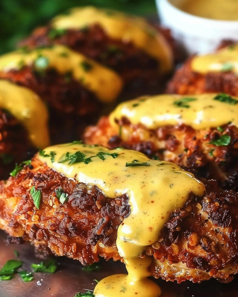 Pretzel Chicken with Mustard Cheddar Sauce