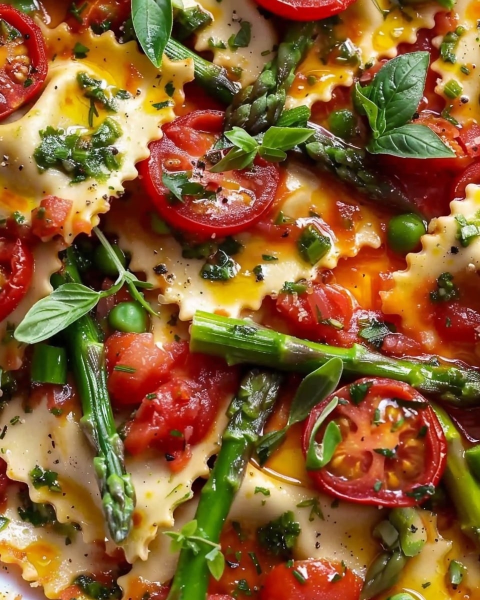 Ravioli With Tomatoes, Asparagus, Garlic, And Herbs