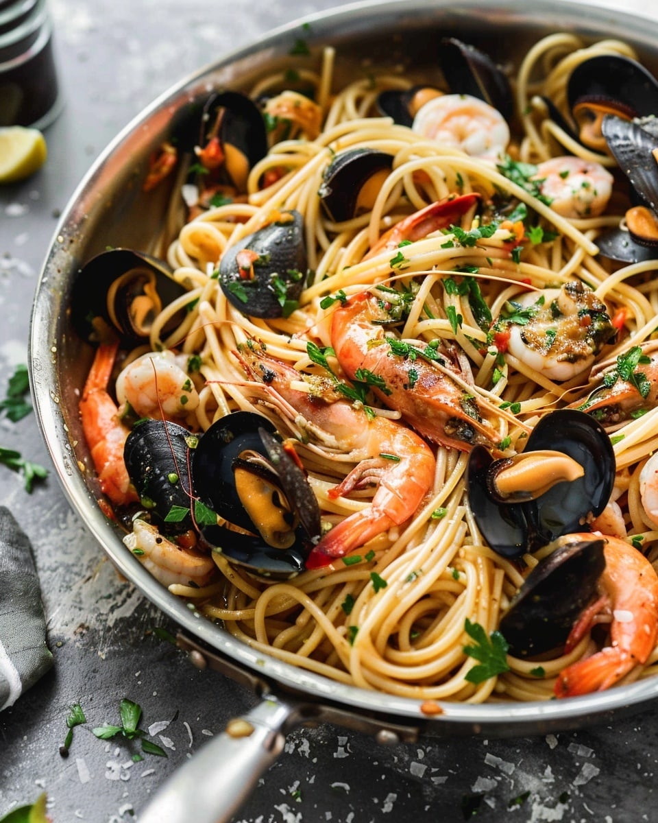 Seafood Pasta with White Wine Garlic Butter Sauce