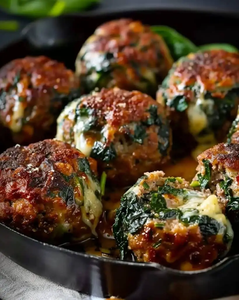Spinach Garlic Meatballs Stuffed With Mozzarella
