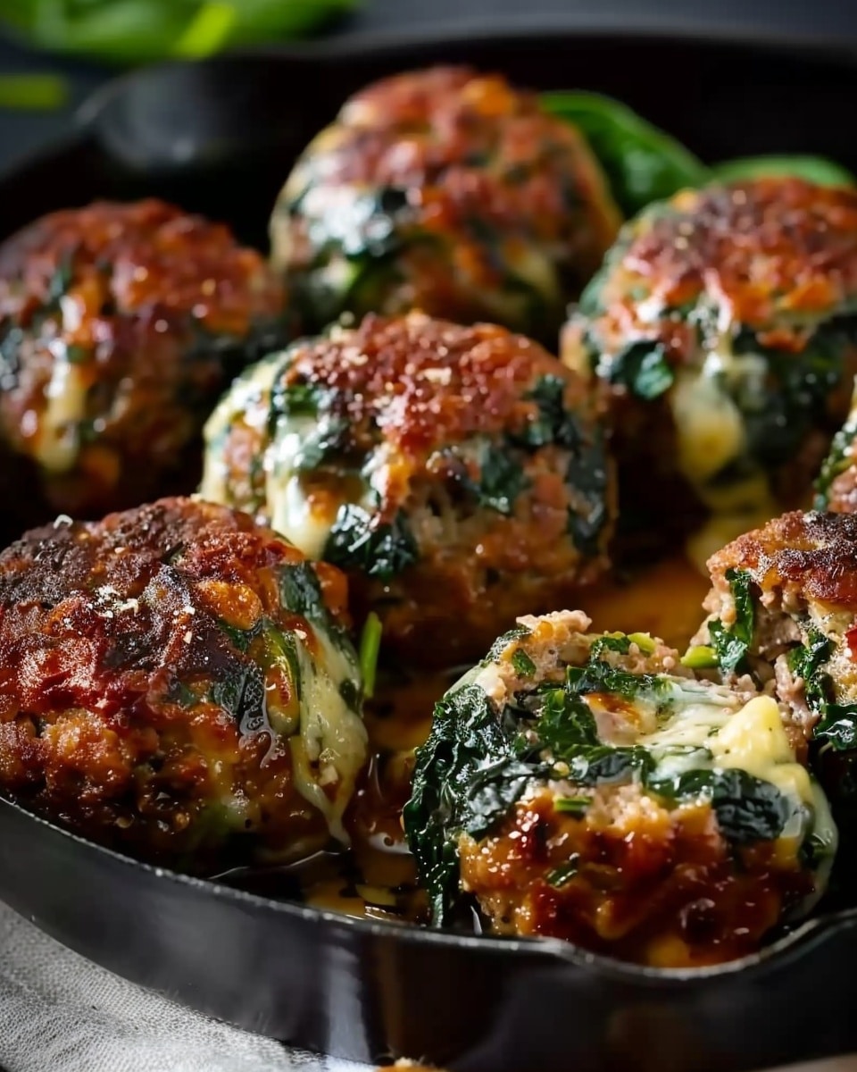 Spinach Garlic Meatballs Stuffed With Mozzarella