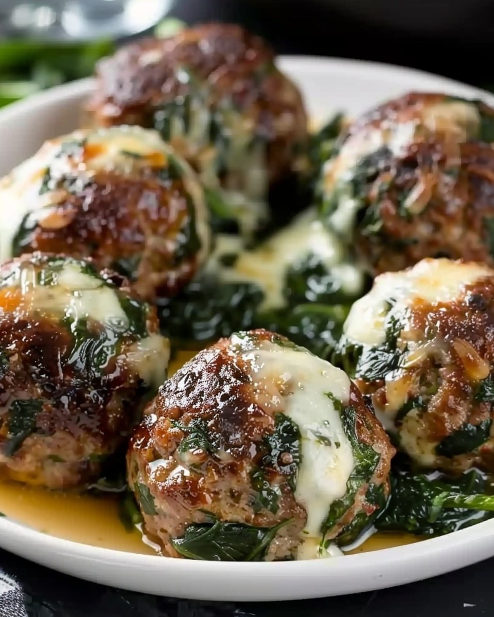 Spinach Garlic Meatballs Stuffed With Mozzarella