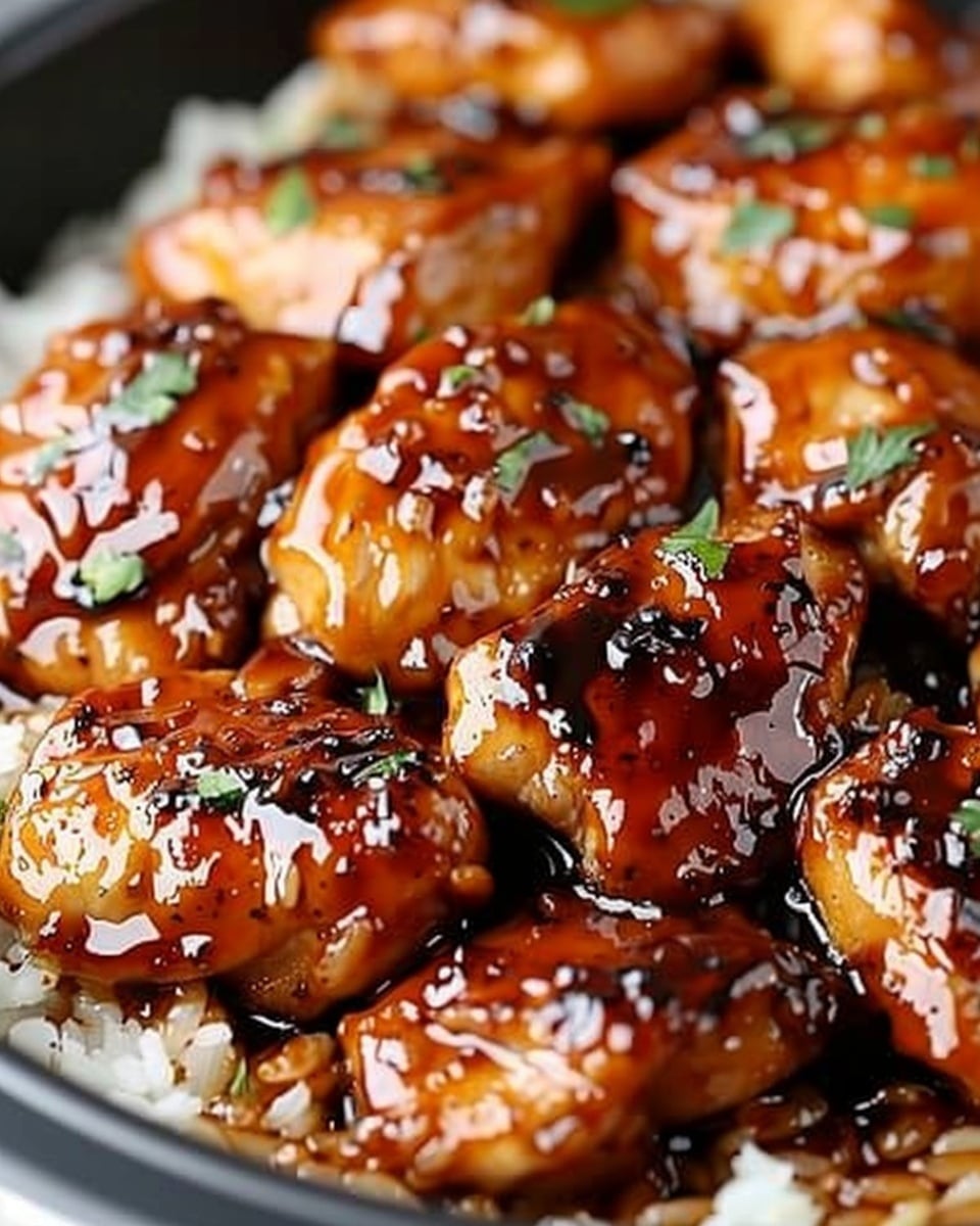Sticky Sweet Crockpot Chicken Over Rice