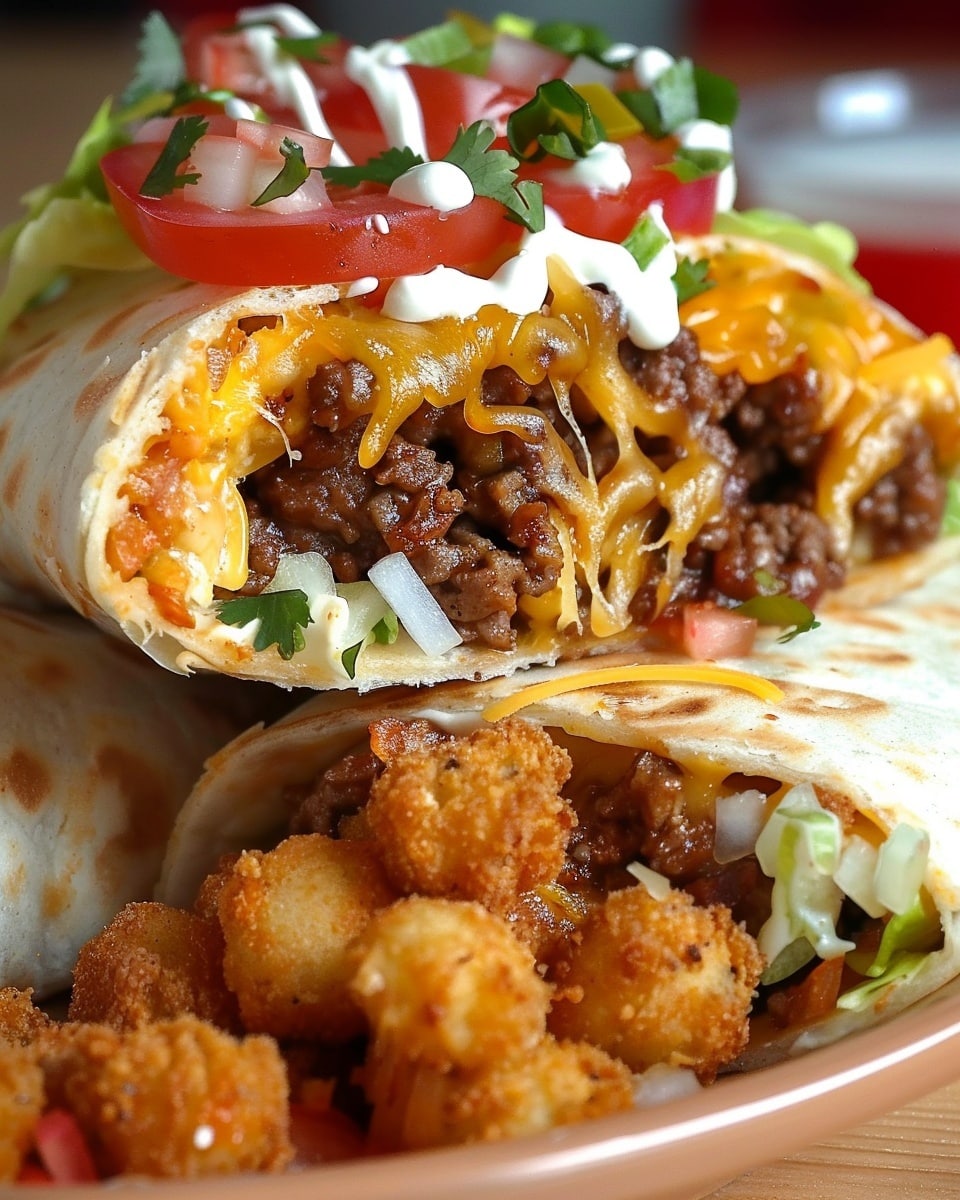 Cheesy Potato Beef Burritos with Tater Tots