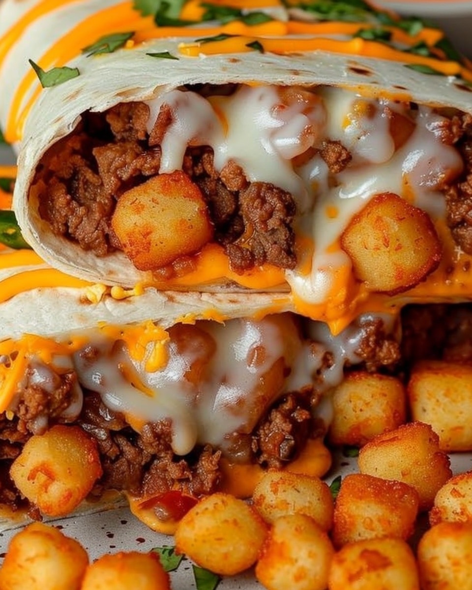 Cheesy Potato Beef Burritos with Tater Tots