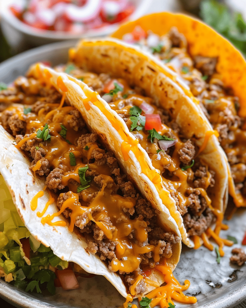 Cheesy Rotel Beef Tacos